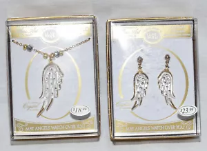 Glas Baron Engelsflügel Halskette & Ohrring Set 22K Gold Akzente echte Kristalle - Bild 1 von 2