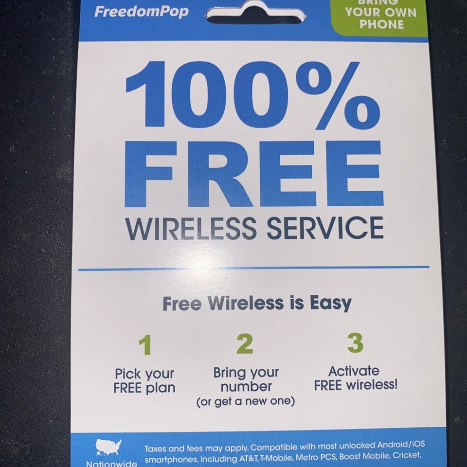 Freedom Pop Bring Your Own Phone SIM Kit Free Wi-Fi Calling 100 Mb Call iPhone - Image 1 of 4