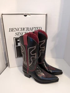 FRYE Women's Daisy Duke Leather Black/Red Studded Cowgirl Western Boots Size 7M - Picture 1 of 10