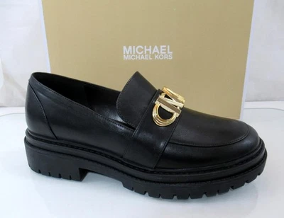Zapatos para mujer Michael Kors Parker Lug Mocasín MK Cadena Cuero Negro Talla 8 Foto 1 de 4