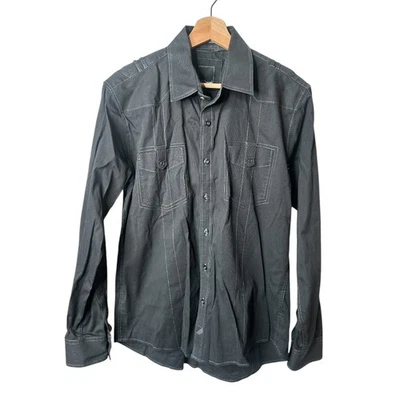 Camisa 7 Diamantes Negra Lt Gris Rayas Abotonada Mezcla Algodón Para Hombre Talla M Foto 1 de 4