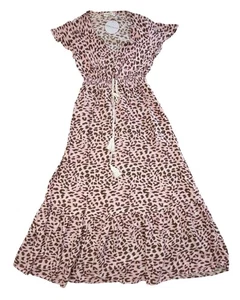 GRACE & CO Blushing Safari Maxi Dress Pink Leopard Lightweight Rayon BNWT Size 8 - Picture 1 of 16