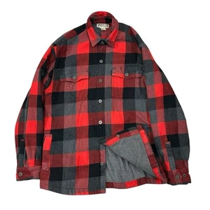 Duluth Trading Flapjack Fleece-lined Flannel Shacket Men's Medium Red Plaid Snap - Picture 1 of 13