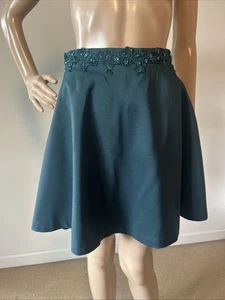 "Falda hecha a mano verde azulado bordada lentejuelas con cuentas 26"" forrada en la cintura cierre de cremallera S" - Imagen 1 de 12