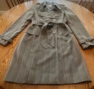 Alberto Makali Trench Coat Women's Size 10 Belted Pockets Herringbone Stripe - Picture 1 of 10
