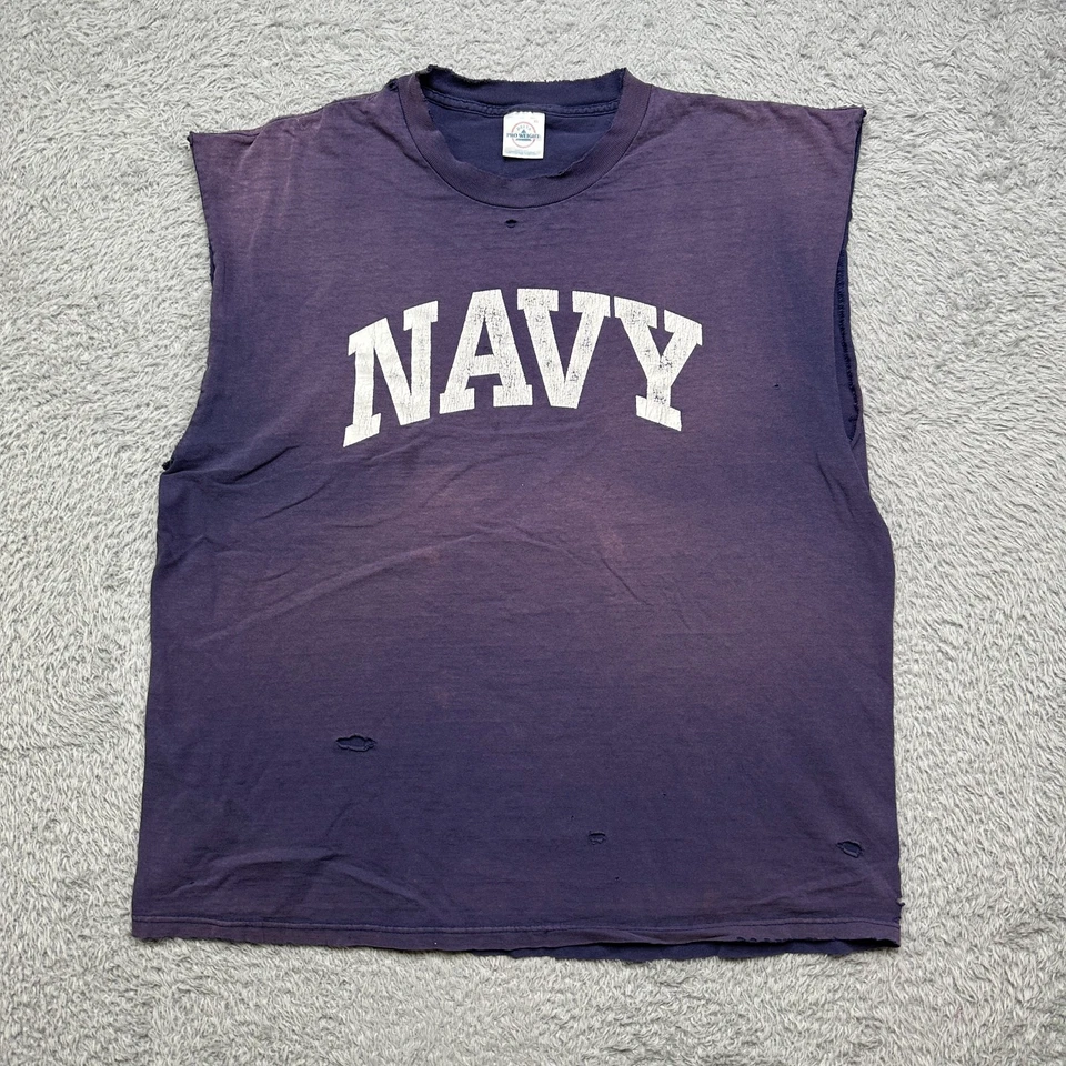 Camiseta De Colección Años 90 Marina de los Estados Unidos Sin Mangas XL Desteñida Delgada Burn Out Thrashed Delta EE. UU. Foto 1 de 4