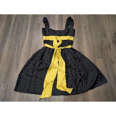 Mini Vestido Milly of New York Negro Seda Lunares Lazo Amarillo Talla 2 Foto 1 de 4