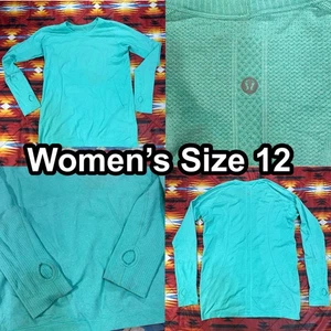Lululemon Swifty Tech Shirt Top Donna Taglia 12 Blu Acqua Manica Lunga Fori Pollice - Foto 1 di 13