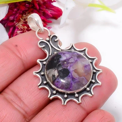 Charoite púrpura - Colgante de plata de ley 925 oxidada Siberia 1,87" sku45 Foto 1 de 4