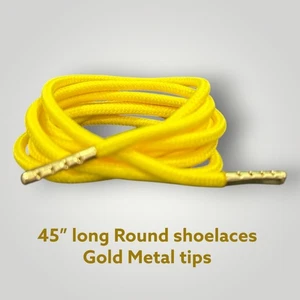 Strings Yellow with Gold metal tips Shoelaces Round  45" long - Picture 1 of 1