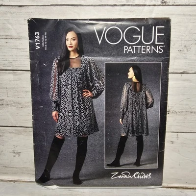 Vogue V1763 Pattern Size 8-16 Zandra Rhodes Dress Baby Doll Cuffed Bishop UNCUT - Image 1 of 4