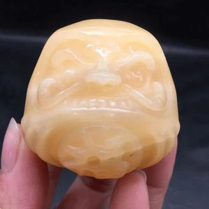 Natural Gold Frozen Stone Crystal Quartz Carved Japan Daruma Healing Decorate - Picture 1 of 6