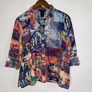 Camisa Ali Miles Mujer Pequeña Multicolor Arte Top Retazos Botón Delantero - Imagen 1 de 8