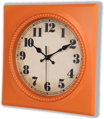 Relojes de pared retro naranja a pilas 12 pulgadas - estilo años 50 cuadrados vintage Foto 1 de 4