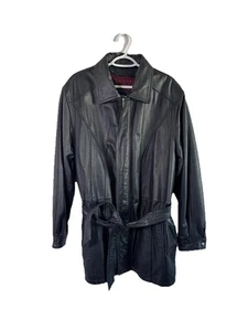 Chaqueta de cuero Wilsons de colección para hombre grande negra aislante aislamiento térmico con cinturón - Imagen 1 de 18