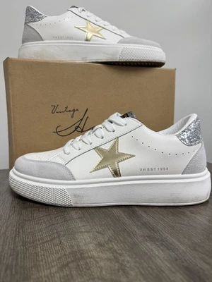 VINTAGE HAVANA Women’s Noy Platform Sneakers White Grey Gold 10 - Image 1 of 4