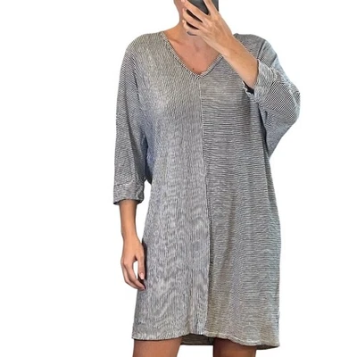 Hatch Malley Maternity Striped Linen Mini Dress One Size Black White - Image 1 of 4