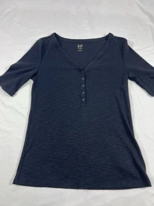 GAP Rib Henley Black Short Sleeve T-Shirt Women’s Size Small - Picture 1 of 7