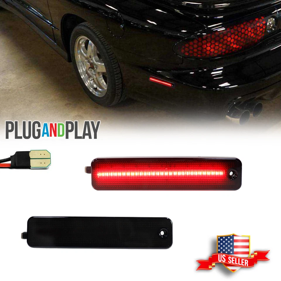 Smoke Rear Bumper Red LED Side Marker Lights For 93-02 Pontiac Firebird Trans AM - Imagem 1 de 4