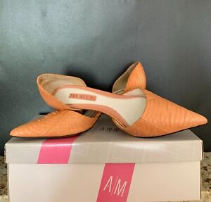 Ann Marino "Her Shyness" Snake Leather mid side opening Heels. Pink. Size 7.5M