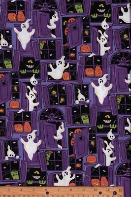 Halloween Ghosts Pumpkins Monsters Cotton Fabric Sewing Quilts OOP 1/2 yard VTG - Image 1 of 2