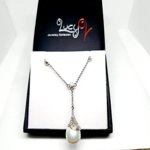 LucyQ drip collection Freshwater Pearl & Edison Pearl necklace Rhodium/925SS 20" - Picture 1 of 5