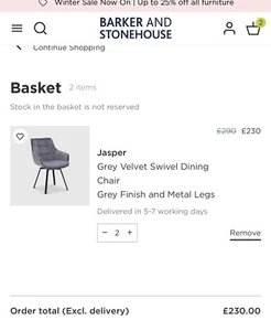 Half Price Brand New Grey 2 x Dining Chairs Padded Velvet Seat Metal Legs Swivel - Picture 1 of 3