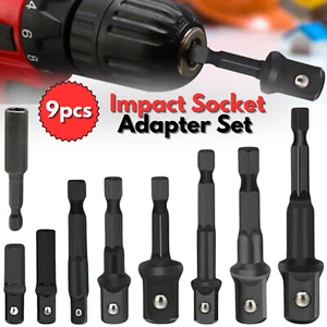 9Pcs Socket Adapter Impact Hex Shank Drill Bits Power Extension 1/4" 3/8" 1/2" - Picture 1 of 7