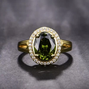 18K Gold Plated Adjustable Birthstone Crystal Green Peridot Ring for Women Gifts - Picture 1 of 4