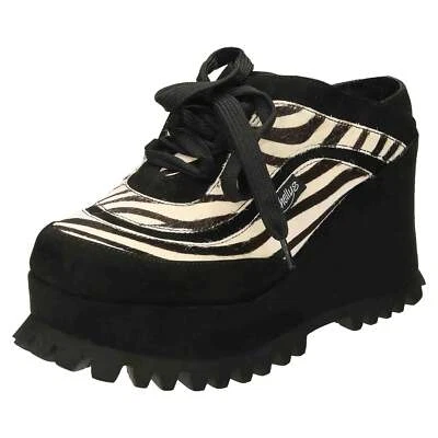Shellys London Zebra Suede Leather Lace Up Slip On Platform Wedge Shoes Boots
