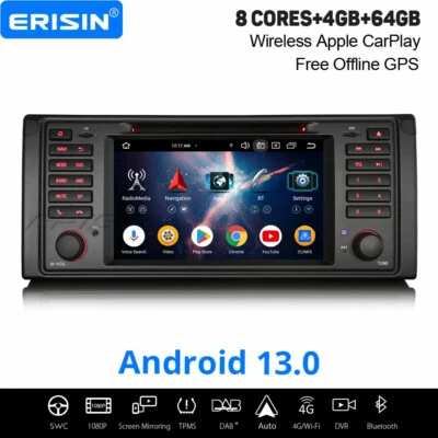 64GB Android 14 CarPlay DAB+ Autoradio BMW 5 E39 M5 WiFi 8-Kern DSP SWC DVD Navi - Bild 1 von 4