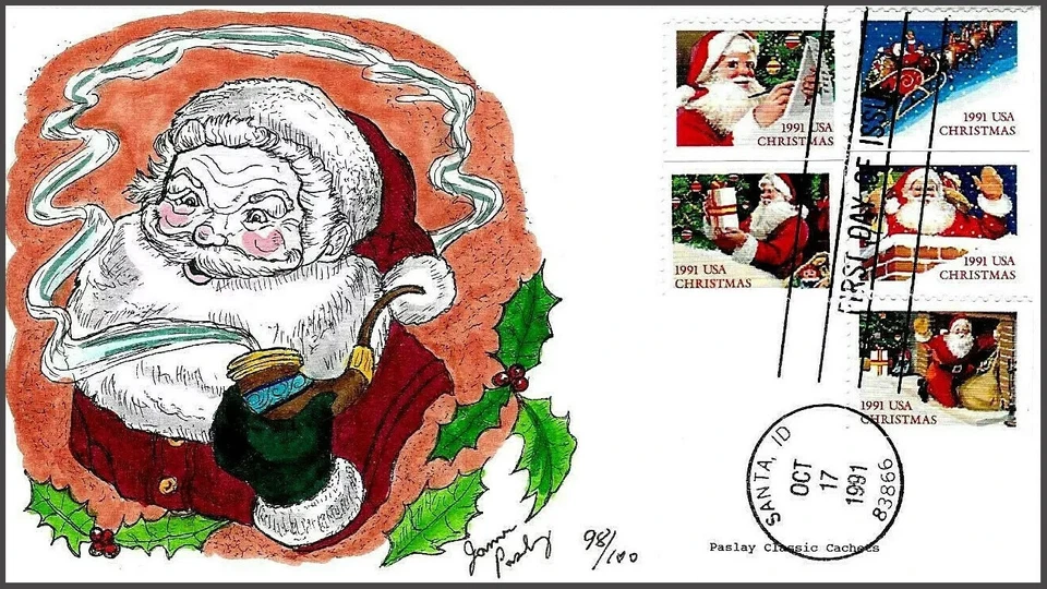 2581-5 29c Stamp 1991 CHRISTMAS & SANTA CLAUS FDC Hand Painted By Team Paslay - Image 1 of 1