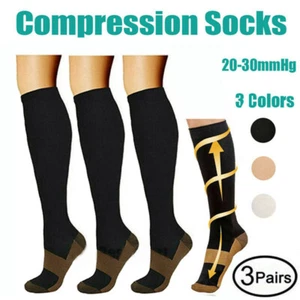 3Pair Medias De Compression Para Mujer 20-30 Mmhg Calcetines Para La Circulacion - Picture 1 of 15