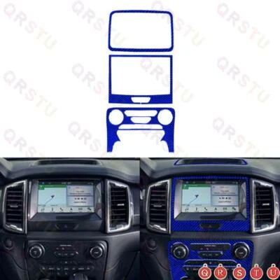3Pcs Blue Carbon Fiber Center Console Panel Cover Trim For Ford Ranger 2019-2022 - Изображение 1 из 4