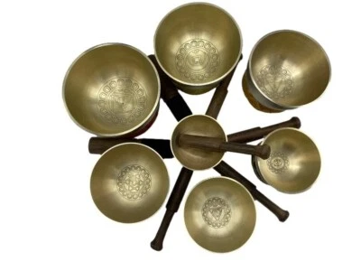Tibetan Mantra Carved Healing Singing Bowl Set  7 Chakra Sound Meditation Bowl. - Image 1 of 2