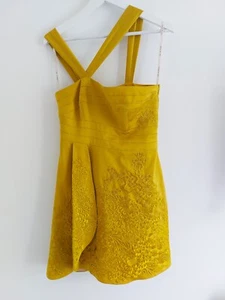 Gold Karen Millen cocktail Dress, asymmetric shoulder embroidered Size 12 - Picture 1 of 12