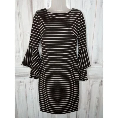 Calvin Klein черный белый в полоску длинный развевающийся рукав платье-футляр эластичной размер 6 - Изображение 1 из 4