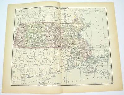 1898 Map of the State of MASSACHUSETTS Hand Colored Lithograph 13.5 x 10.75 - Image 1 of 2
