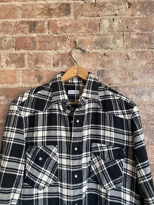 Salvatore Piccolo Mens Western Shirt, Sz 15.5/39, 100% Cotton Flannel Plaid Ital - Image 1 of 4