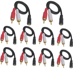 10Pack 3.5mm Audio to 2 RCA Cable 1/8" Stereo Female to 2RCA Male Y Splitter Aux - Picture 1 of 7