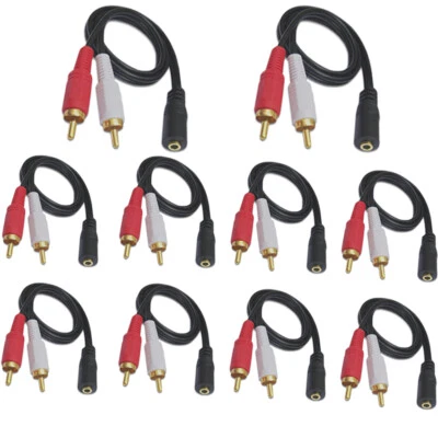 10Pack 3.5mm Audio to 2 RCA Cable 1/8" Stereo Female to 2RCA Male Y Splitter Aux - Image 1 of 4