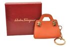 Authentic Salvatore Ferragam Mini Gancini Bag Charm Leather Orange Box 1532J