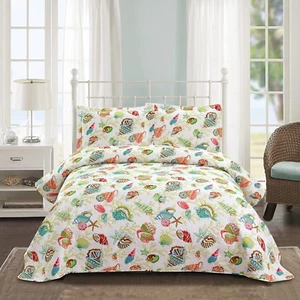 Coastal Quilt Set Lightweight Home Summer Bedspreads Full/Queen Size, 3Pcs Beach - Picture 1 of 7