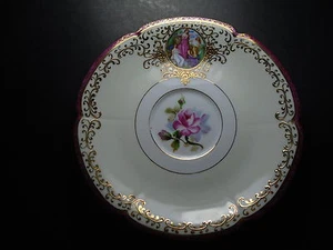 Occupied Japan ~ CHUBU CHINA PORCELAIN SAUCER ~ Gold Trim, Ladies Portrait, Rose - Picture 1 of 9