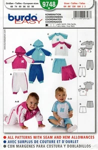 Burda 9748 Hoodie Jacket, Bungee Cord Pants, T-Shirt & Shorts Sz 6M-3 UNCUT - Picture 1 of 6