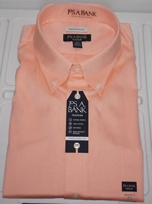 Jos A Bank Big Tall Traveler Dress Shirt 18 - 34/35 Traditional Fit Orange NWT - Image 1 of 3