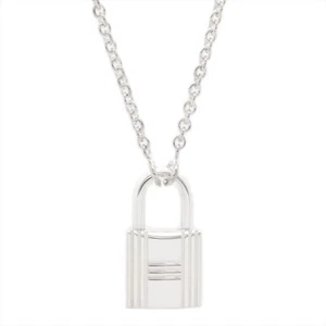HERMES Padlock Pendant Necklace Ag925 Silver 16.54in Mint Used - Picture 1 of 6