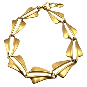 Vintage Ann Klein Couture NECKLACE Brushed Gold Faceted Chain Links Marked - 16" - Picture 1 of 5