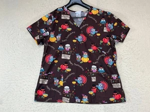 ScrubStar Women's Colorful Happy Thanksgiving Scrub Top Size Large - Picture 1 of 8