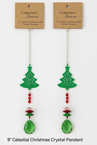 "Lote 2 adornos colgantes de cristal celestial Christmas Forever 9"" diseño de árbol" - Imagen 1 de 5